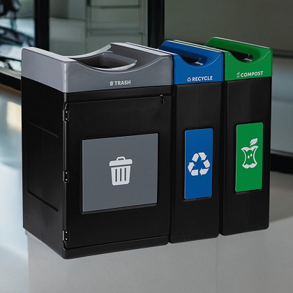 Avante Triple Station: 115 Gal Waste, Recycling & Compost Bins 