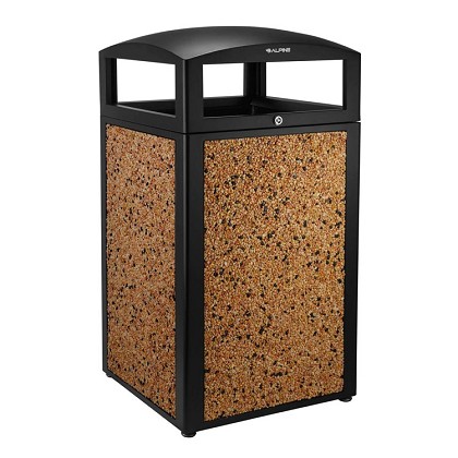 Rugged 40-Gallon All-Weather Trash Container, With Ash Tray - Brown Stone 
