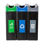 Avante Triple Station: 90 Gal Waste, Recycling, & Compost Bins with Narrow Lids